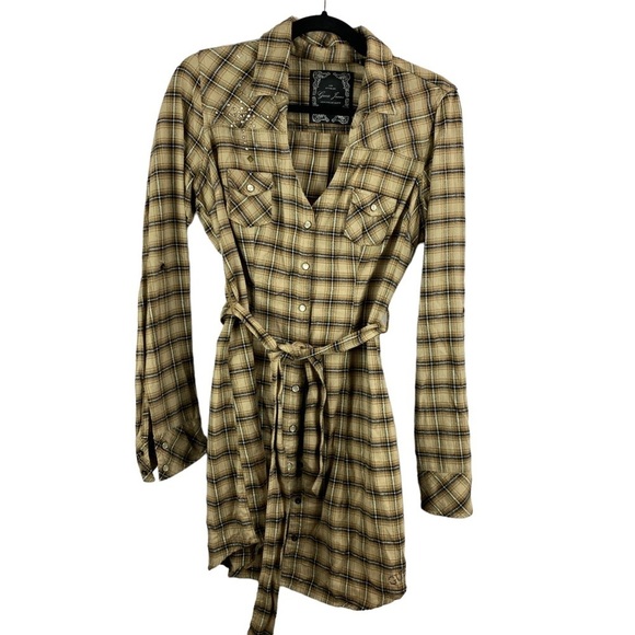 Guess | Jeans Flannel Plaid Western Snap Down Dress Tunic. Size Large - Picture 1 of 11